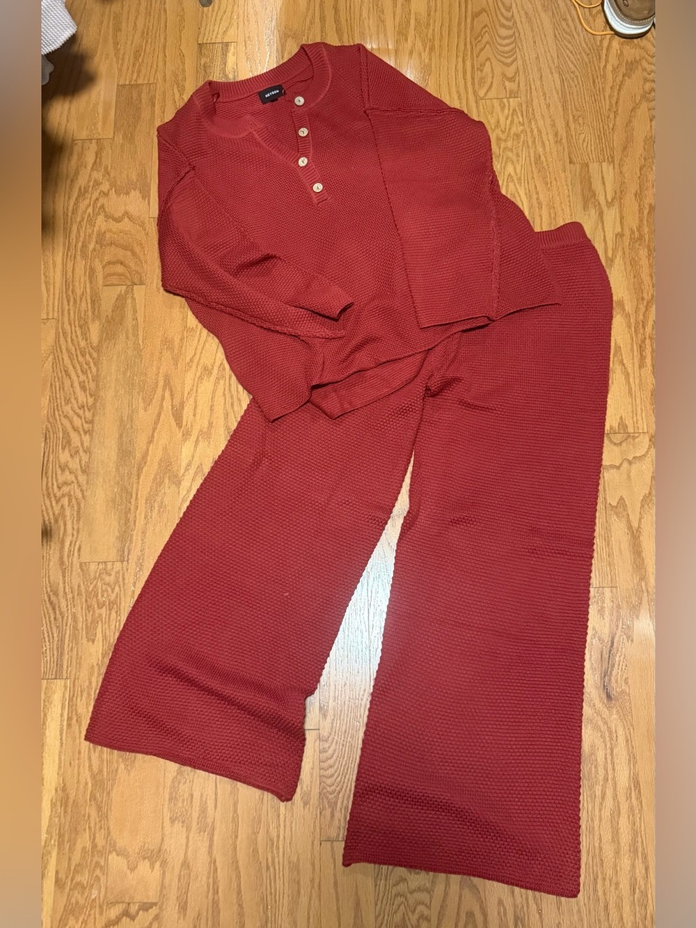Women’s Wide-Leg Knit Pant Set in Brick Red by Unknown Brand